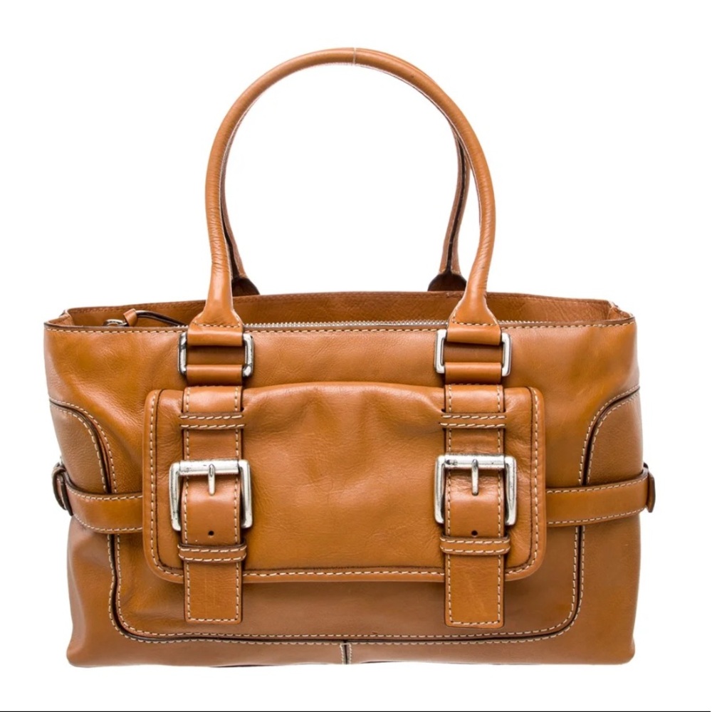 Michael Kors Brown Brookville Buckle Satchel Handbag in vintage style
